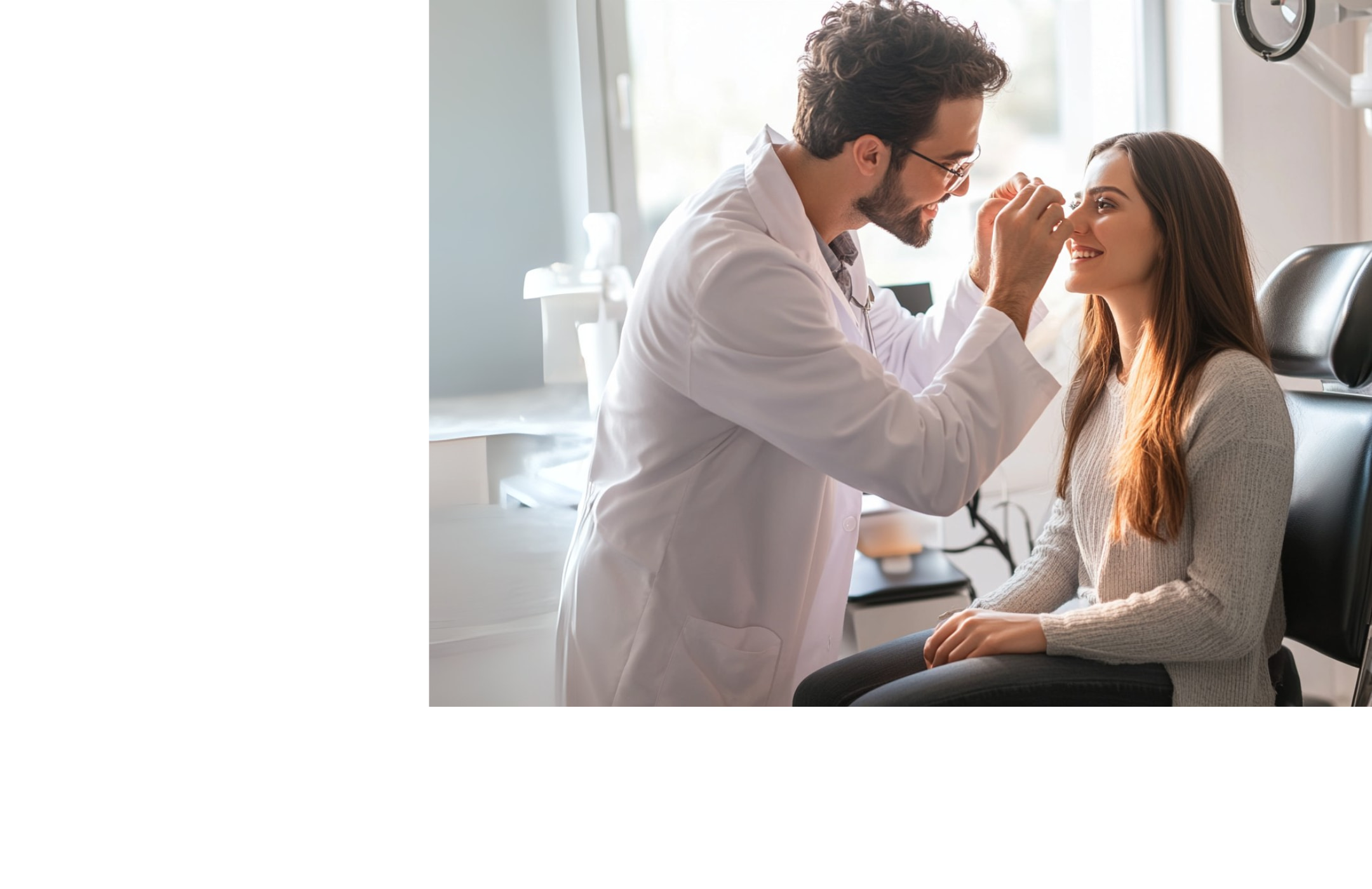 Ein Augenarzt schaut der Patientin ins Auge