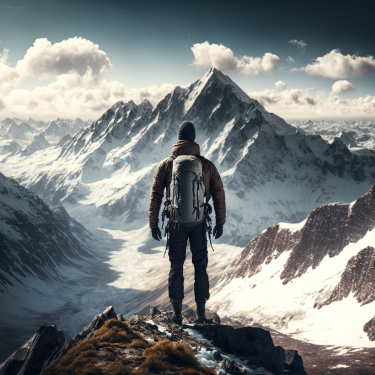 Ein Wanderer schaut auf die Berge